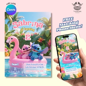 Stitch Einladung Printable Stitch Pool Party Geburtstagseinladung Digital bearbeitbare Canva Vorlage Stitch Birthday Card Stitch Summer Party