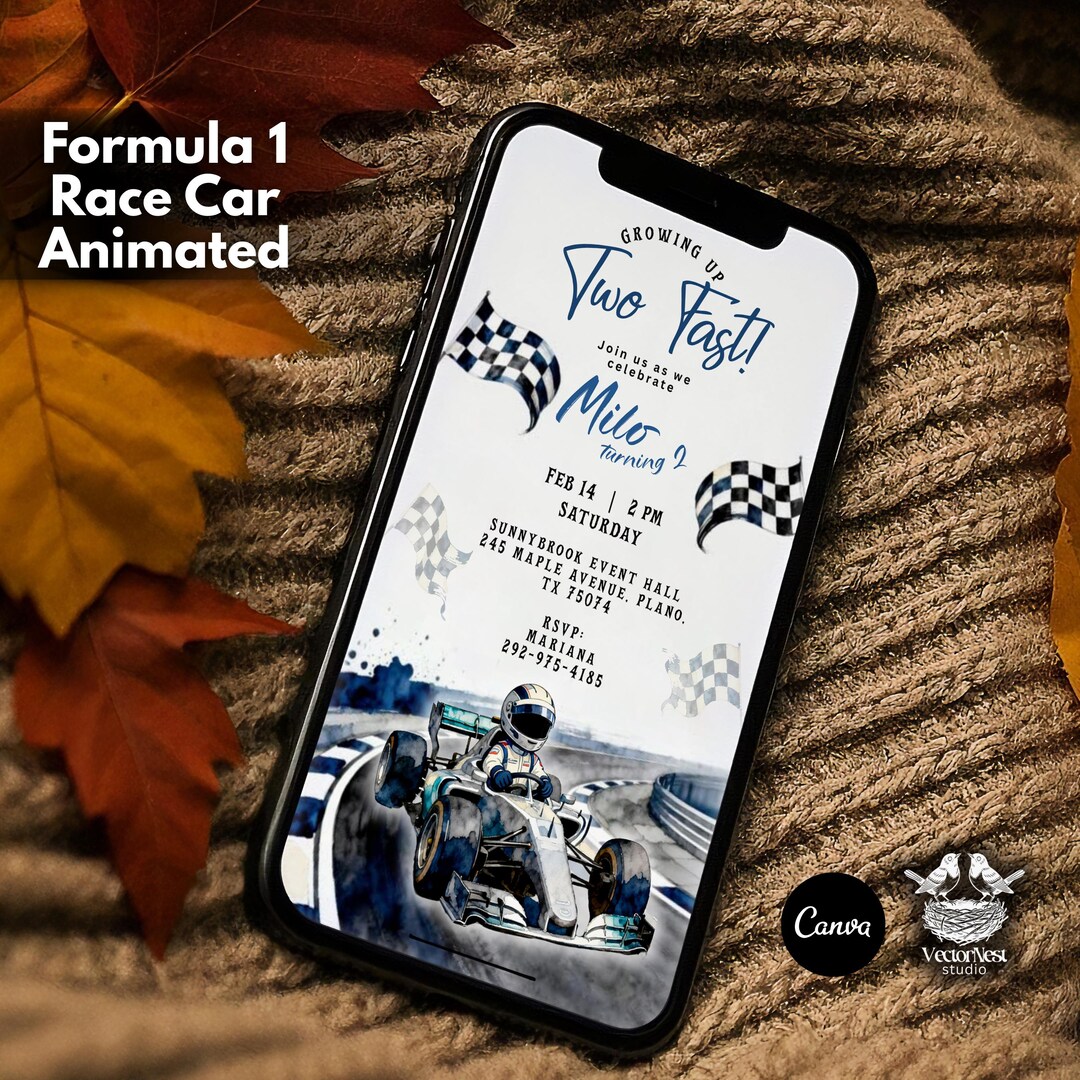 Watercolor F1 Racing Birthday Invitation | Animated Canva Template ...