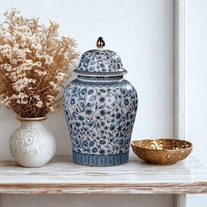 Ceramic tea jar blue and white enamel modern home decor handmade , gift for her