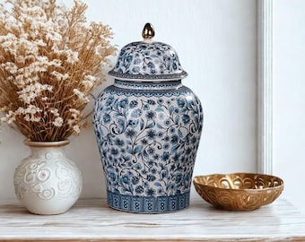 Ceramiczny słoik na herbatę, niebiesko-biały, emaliowany, nowoczesny wystrój domu, ręcznie robiony, prezent dla niej