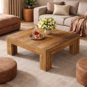 Fyrkantigt soffbord 91 cm, modernt vardagsrum i lantlig stil, massivt trä