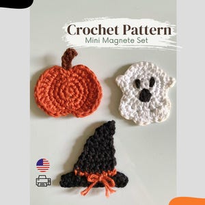 Patrón de ganchillo "SpookySeason" para un conjunto de mini imanes, PDF | Versión en inglés e imprimible