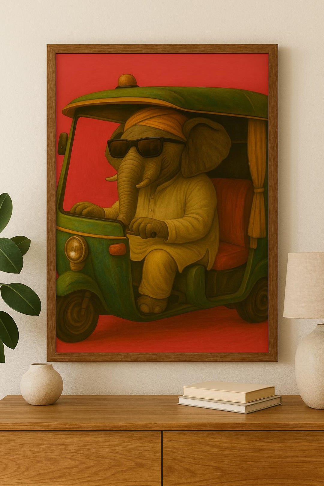 Cool Elephant Driving Rickshaw Art Print – Quirky Indian Animal Wall ...
