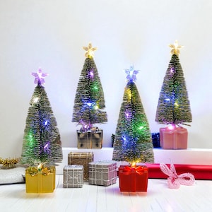 Mini-LED-verlichtingskerstboom in geschenkdoosvoet met stertopper, warm licht vakantiedecor, cadeau-idee