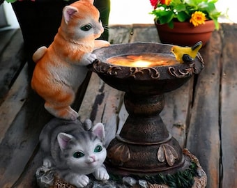 Kitten Birdbath Figurine, Garden Cat Statue, Whimsical Garden Decor, Outdoor Cat Statue