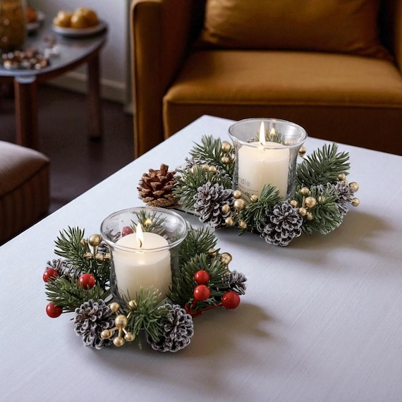Christmas Candlestick Garland Ring, 20 Cm Holiday Wreath With