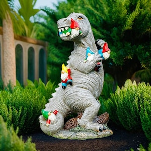T-rex Eating Gnomes Statue - Funny Garden Decor T-Rex Lawn Art