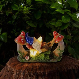 Gnome Garden Decor, Outdoor Solar Light, Gnome with Bird Lantern, Gift Idea