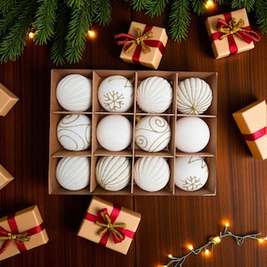 Christmas Baubles Set, 12pcs Velvet & Glitter Ornaments, Holiday Tree Decorations, Xmas Gift, Christmas Tree Decoration