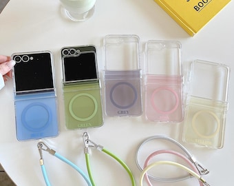Dopamine Gradient Translucent Magnetic Case with Strap for Samsung Z Flip 3/4/5/6/7