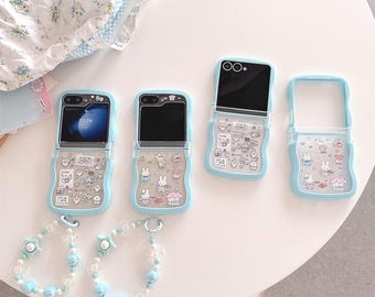 Adorable Blue Chiikawa Samsung Case with Lanyard for Galaxy Z Flip 7/6/5/4/3, Cute Anime Accessory