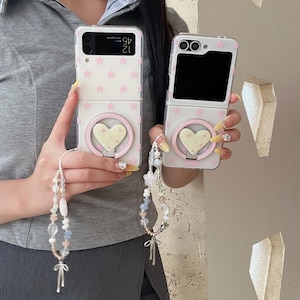 Pink Star Magnetic Phone Case with MagSafe Charging, Lanyard Protective Cover for Samsung Galaxy Z Flip 7/6/5/4/3