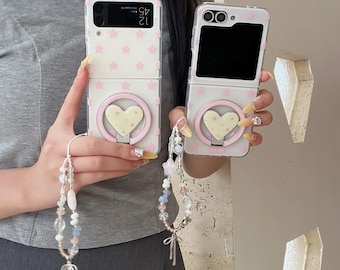 Pink Star Magnetic Phone Case with MagSafe Charging, Lanyard Protective Cover for Samsung Galaxy Z Flip 7/6/5/4/3