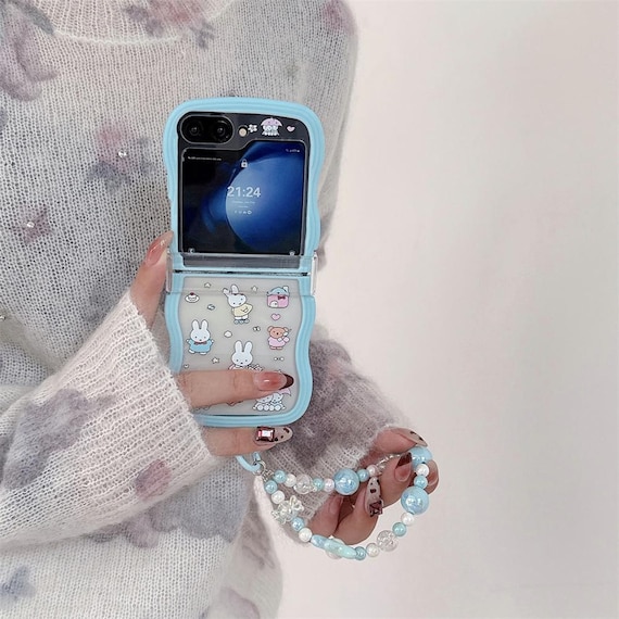 Adorable Blue Chiikawa Samsung Case With Lanyard for Galaxy Z Flip