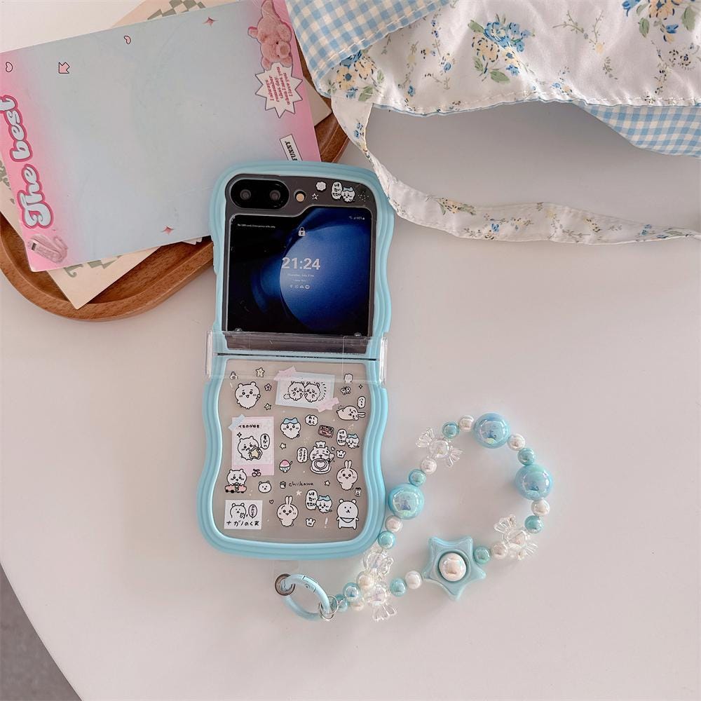 Adorable Blue Chiikawa Samsung Case With Lanyard for Galaxy Z Flip