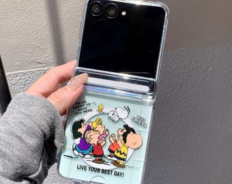 Coque magnétique 3 en 1 Snoopy & Friends pour Samsung Galaxy Z Flip 3 4 5 6 7, lanière amovible et béquille