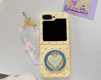 Adorable Blue Star Magnetic Stand Protective Case: Featuring a detachable lanyard, compatible with Samsung Galaxy Z Flip 3/4/5/6/7 series