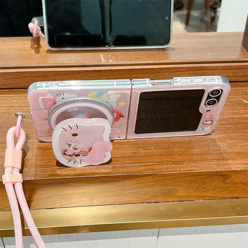 Galaxy Z Flip Case With Strap | Cute Pink Hello Kitty Design, Soft