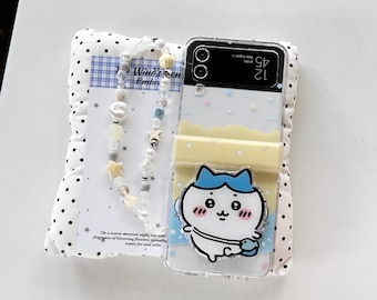 Cute Chiikawa Phone Case with Wrist Strap & Kickstand for Samsung Galaxy Z Flip 7/6/5/4/3