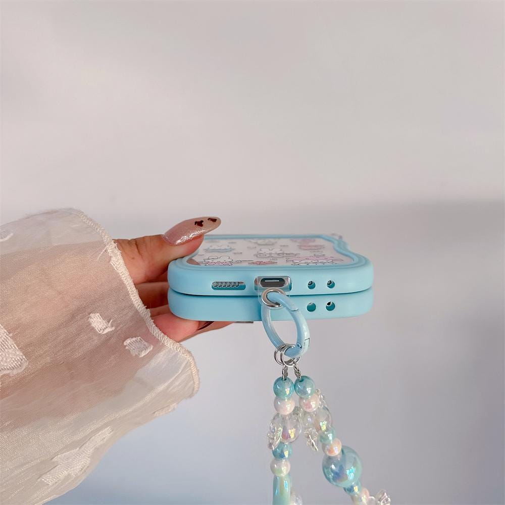 Adorable Blue Chiikawa Samsung Case With Lanyard for Galaxy Z Flip