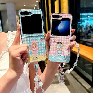 Wave Pattern Starry Crybaby Samsung Z Flip Phone Case Lanyard and Protective Cover for Galaxy Z Flip 7 6 5 4 3