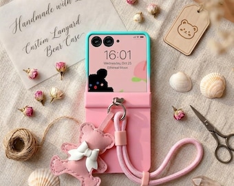 Étui à rabat vertical rose avec dragonne amovible compatible avec le Galaxy Z Flip 7/6/5/4/3