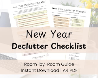 Lista de verificación para ordenar en Año Nuevo / Guía para ordenar habitación por habitación / PDF imprimible A4 / Descarga instantánea