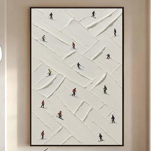 Textured Ski Slope Oil Painting, Modern Winter Sports Art,Dynamic Skier Landscape,Impasto Snow Art,Large Blue and White Wall Art,Wall Decor