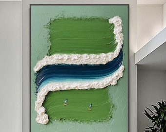 3D Textured Surfer Oil Painting On Canvas, Sport Art, Beach House Decor,Surfer Gifts, Personalized Gift