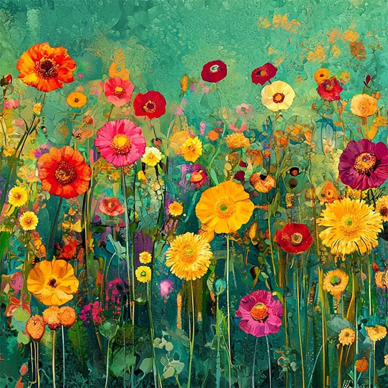 Colorful Wildflower Oil Painting, Large Abstract Floral Wall Art ...