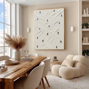 Textured Ski Slope Oil Painting, Modern Winter Sports Art,Dynamic Skier Landscape,Impasto Snow Art,Large Blue and White Wall Art,Wall Decor