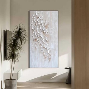 Hand-painted Textured White Floral Cluster Painting on Canvas, 3D ...