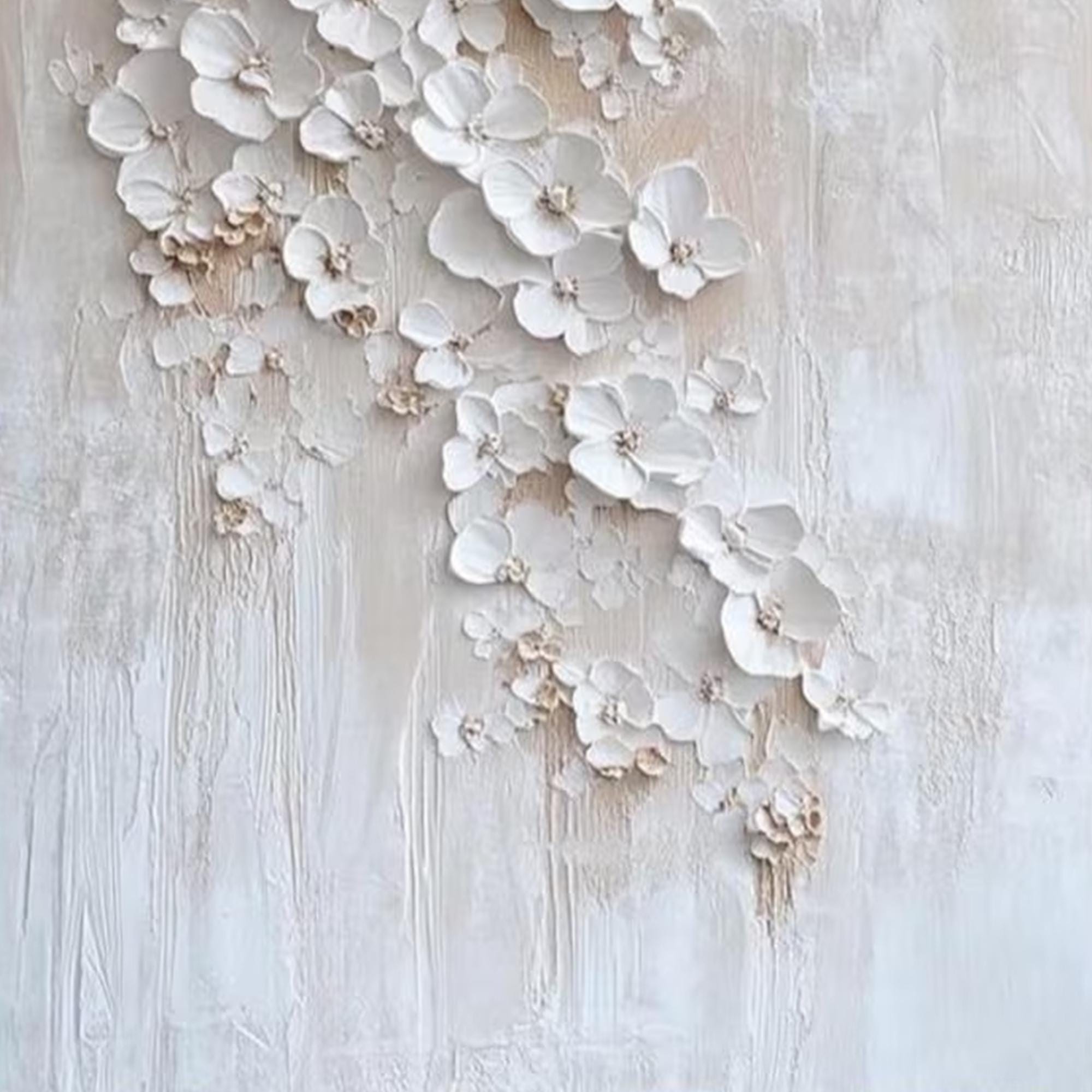 Hand-painted Textured White Floral Cluster Painting on Canvas, 3D ...