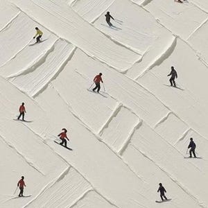 Textured Ski Slope Oil Painting, Modern Winter Sports Art,Dynamic Skier Landscape,Impasto Snow Art,Large Blue and White Wall Art,Wall Decor