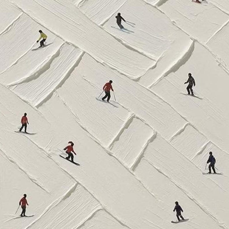 Textured Ski Slope Oil Painting, Modern Winter Sports Art,Dynamic Skier Landscape,Impasto Snow Art,Large Blue and White Wall Art,Wall Decor