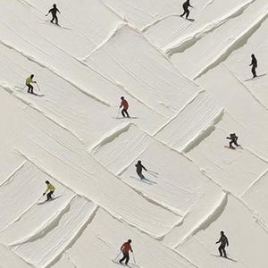 Textured Ski Slope Oil Painting, Modern Winter Sports Art,Dynamic Skier Landscape,Impasto Snow Art,Large Blue and White Wall Art,Wall Decor