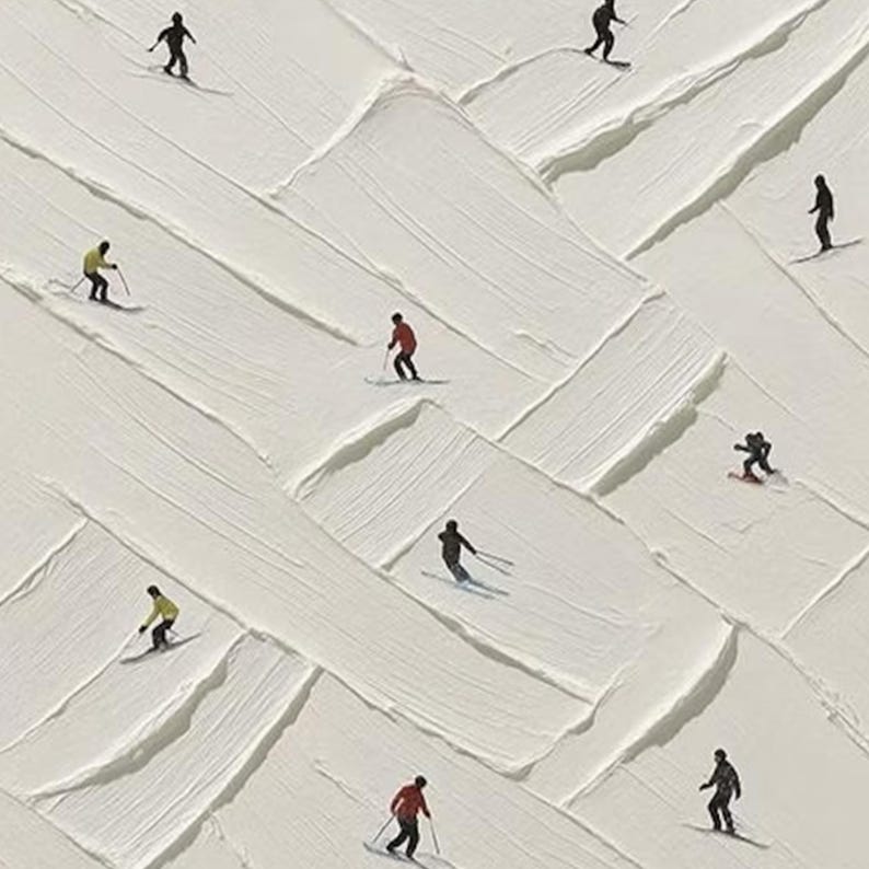Textured Ski Slope Oil Painting, Modern Winter Sports Art,Dynamic Skier Landscape,Impasto Snow Art,Large Blue and White Wall Art,Wall Decor