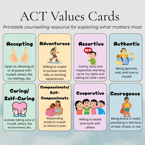 ACT Values Cards | Printable Counselling Resource (Digital Download)
