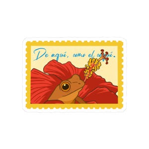 Puerto Rico Stamp Sticker Coquí on Maga Flower Boricua Vinyl Decal Pride Souvenir Stickers, Laptop Decal, Water Bottle Label, Scrapbooking