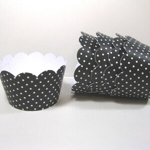 12 scalloped standard size cupcake wrappers cupcake holder Halloween black white polka dot cupcake wrappers image 1