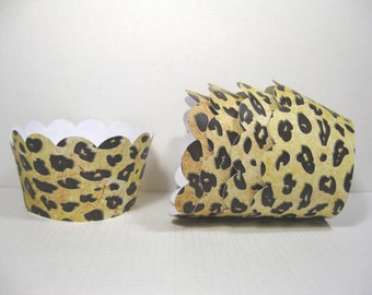 12 scalloped standard size cupcake wrappers - animal print - cupcake holder - baby shower -  cupcake wrappers - birthday