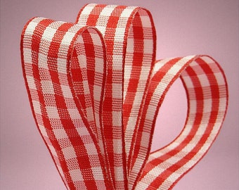 2 yards 3/8 inch gingham plaid grosgrain ribbon -  Red White - party favor decoration - hair ribbons - gift wrap