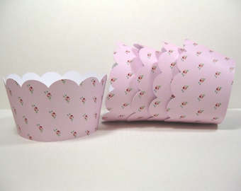 12 scalloped standard size cupcake wrappers - cupcake holder - bridal shower - baby shower - pink shabby chic cupcake wrappers - birthday