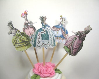 12 Marie Antoinette Cupcake Toppers - Food Picks - Vintage Wedding - Favors - Pink - Paris Wedding - Bridal Shower - Girl Birthday