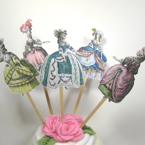 12 Marie Antoinette Cupcake Toppers - Food Picks - Vintage Wedding - Favors - Pink - Paris Wedding - Bridal Shower - Girl Birthday