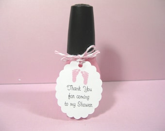 10 Girl Baby Shower Tags for Nail Polish Favors - Thank You Tags - Pink Baby Shower Tags - Baby Feet Tags - Baby Footprint Tags