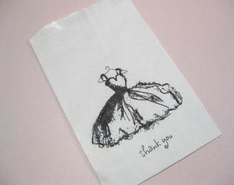 Set of 10 White Paper Favor Bags wax lined  Fancy Dress  Bridal Shower Favor Bags  Treat Bags  Candy Buffet Bags  Quinceanera Favors