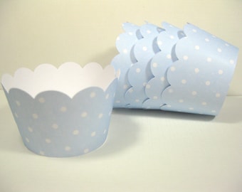 12 scalloped standard size cupcake wrappers - cupcake holder - boy baby shower - pastel blue cupcake wrappers - girl birthday - it's a boy