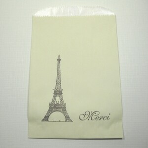 10 Cream and Brown Eiffel Tower Favor Bags lined in wax Candy Buffet Bags Paris Wedding Bridal Shower Ooh la la Party Birthday image 2