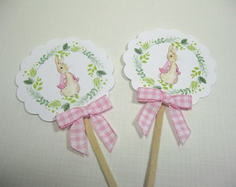 10 Pink White Cute Girl Rabbit Cupcake Toppers - Food Picks -  Cupcake Picks - It's a Girl - Girl Baby Shower Favors